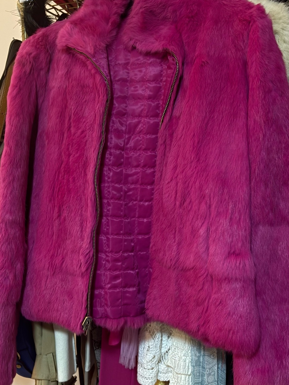 Women’s Hot Pink Faux-Fur Teddy Jacket with Zip